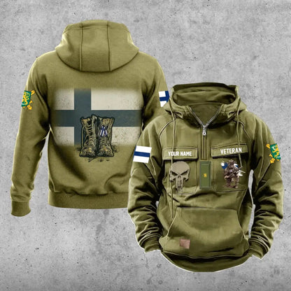 Sweat à capuche vintage personnalisé avec nom et grade de soldat/vétéran finlandais imprimé sur toute la surface - 17203968