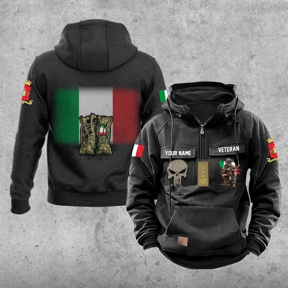 Personalisierter italienischer Soldat/Veteran mit Rang und Namen, Vintage-Kapuzenpullover, komplett bedruckt – 17203968