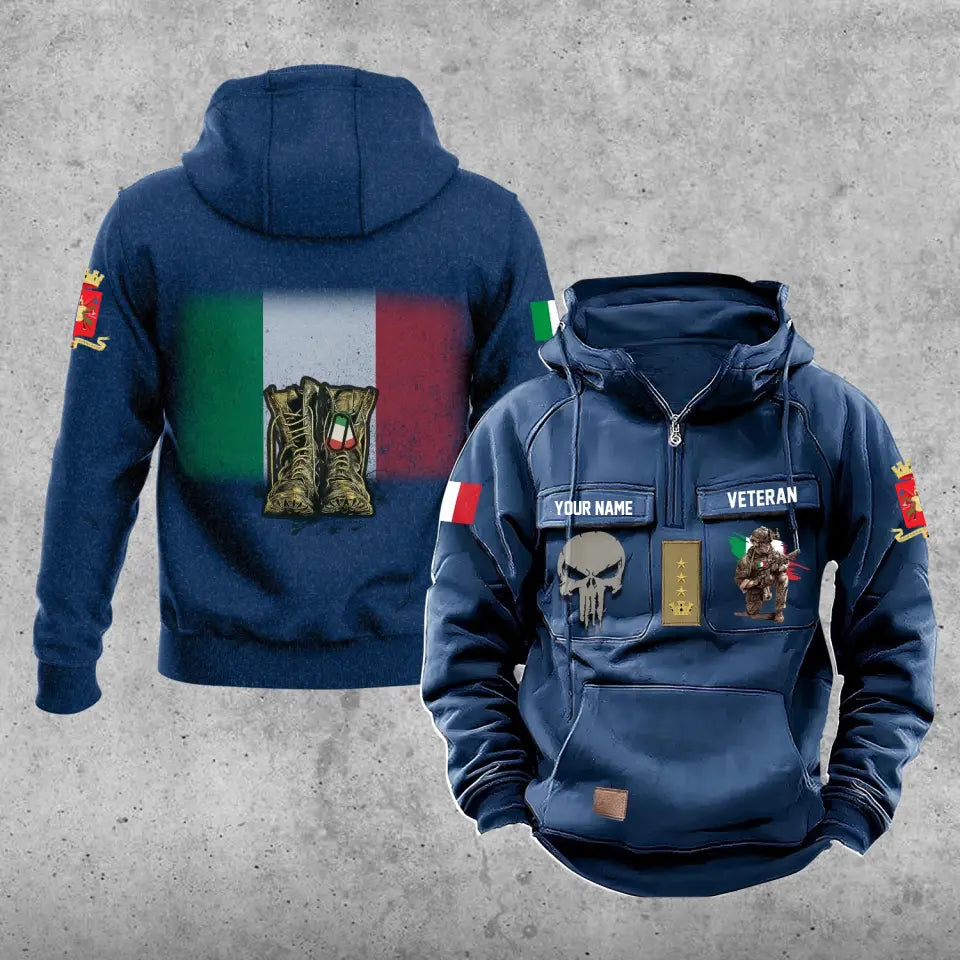 Personalisierter italienischer Soldat/Veteran mit Rang und Namen, Vintage-Kapuzenpullover, komplett bedruckt – 17203968