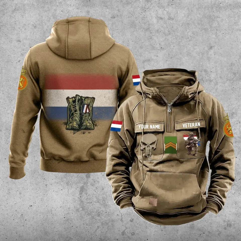 Sweat à capuche vintage personnalisé avec nom et grade pour soldat/vétéran des Pays-Bas - 17203968