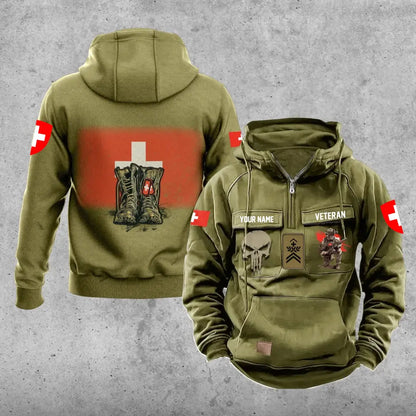 Personalisierter Schweizer Soldat/Veteran mit Rang und Namen, Vintage-Kapuzenpullover, komplett bedruckt – 17203968