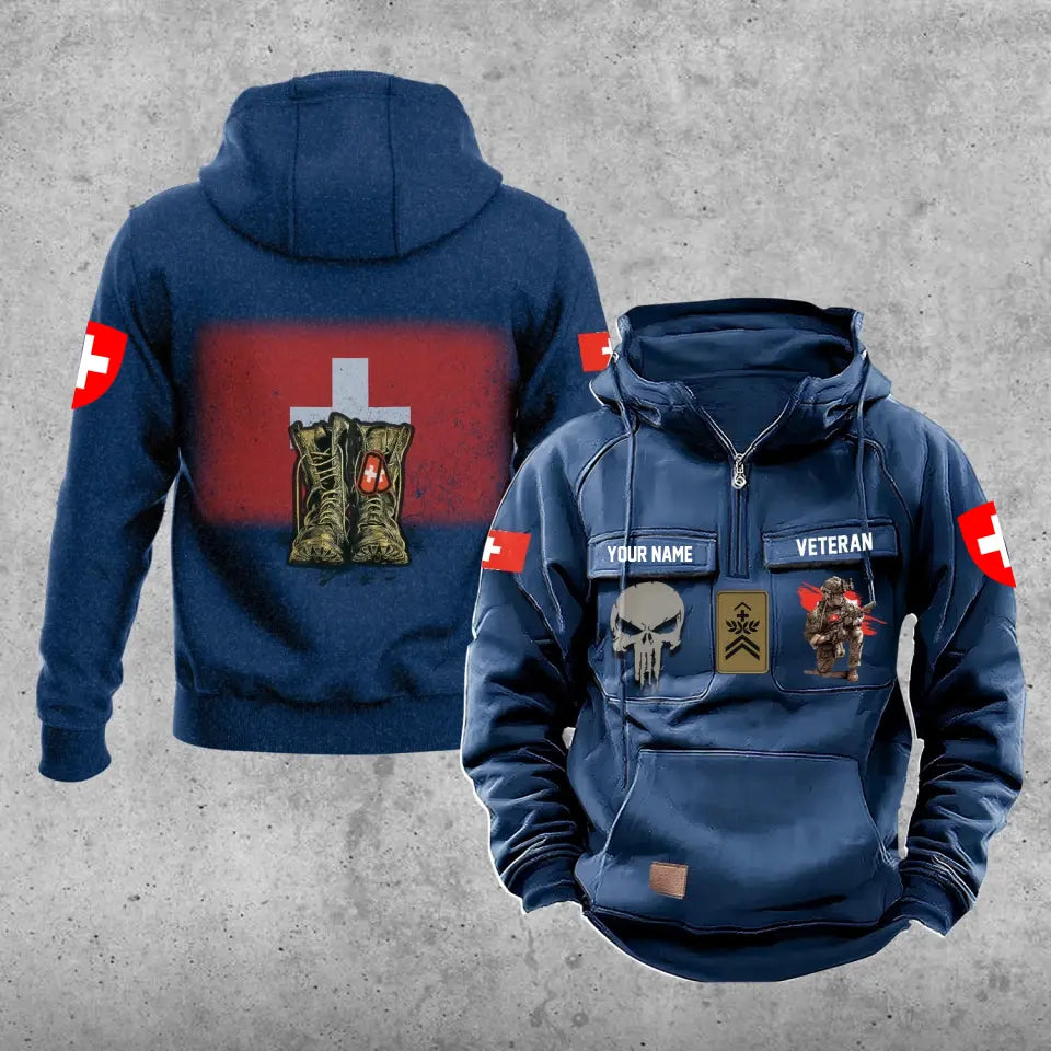 Personalisierter Schweizer Soldat/Veteran mit Rang und Namen, Vintage-Kapuzenpullover, komplett bedruckt – 17203968