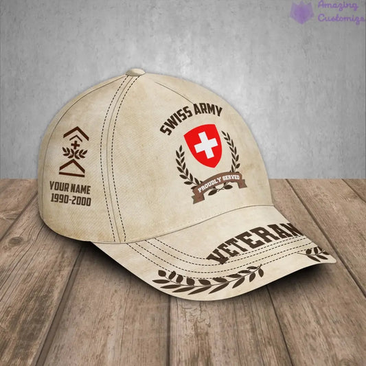 Personalized Rank, Year And Name Swiss Soldier/Veterans Camo Baseball Cap - 1721260803