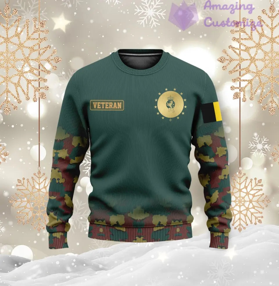 Personalisierter Kapuzenpullover mit Camouflage-Muster für belgische Soldaten/Veteranen mit Namen, Jahr und Rang, komplett bedruckt – 1721606402