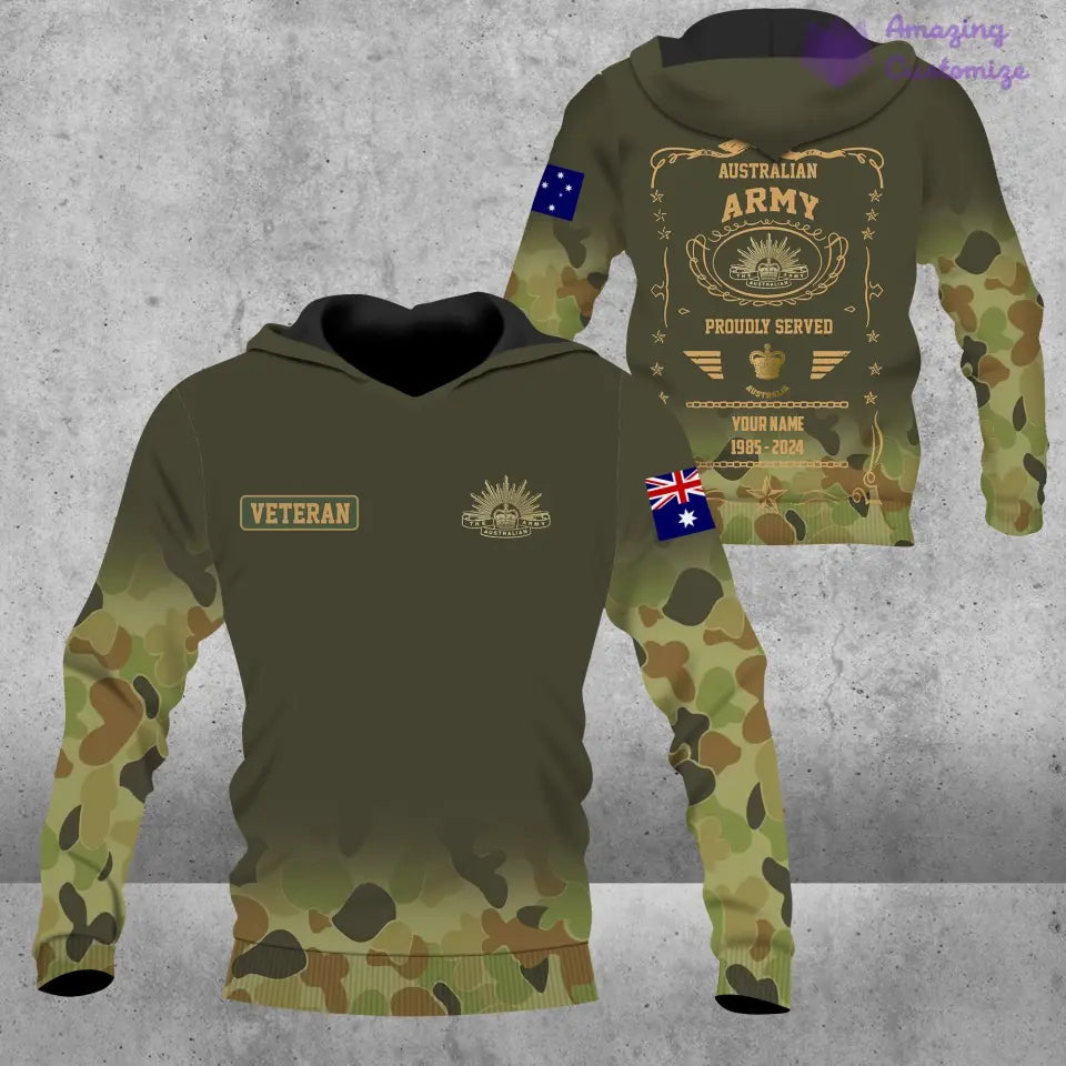 Personalized Australia Soldier/Veteran Camo with Name, Year and Rank Hoodie All Over Printed - 1721606402