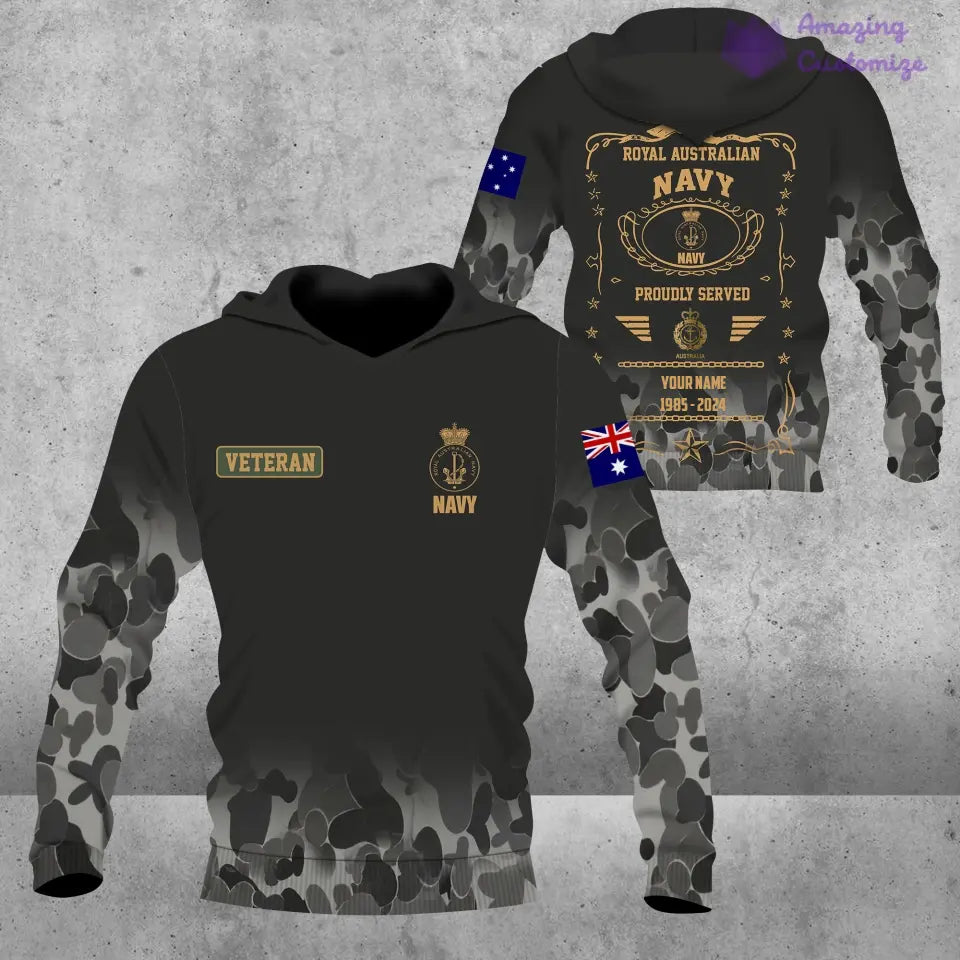 Personalisierter australischer Soldat/Veteranen-Hoodie im Camouflage-Stil mit Namen, Jahr und Rang, komplett bedruckt – 1721606402