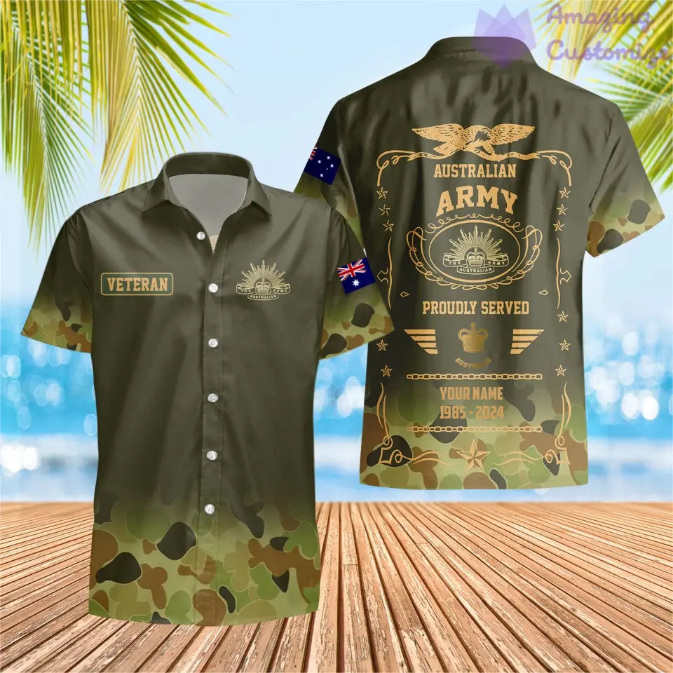 Sweat à capuche personnalisé avec motif camouflage soldat/vétéran australien, nom, année et grade, imprimé sur toute la surface - 1721606402