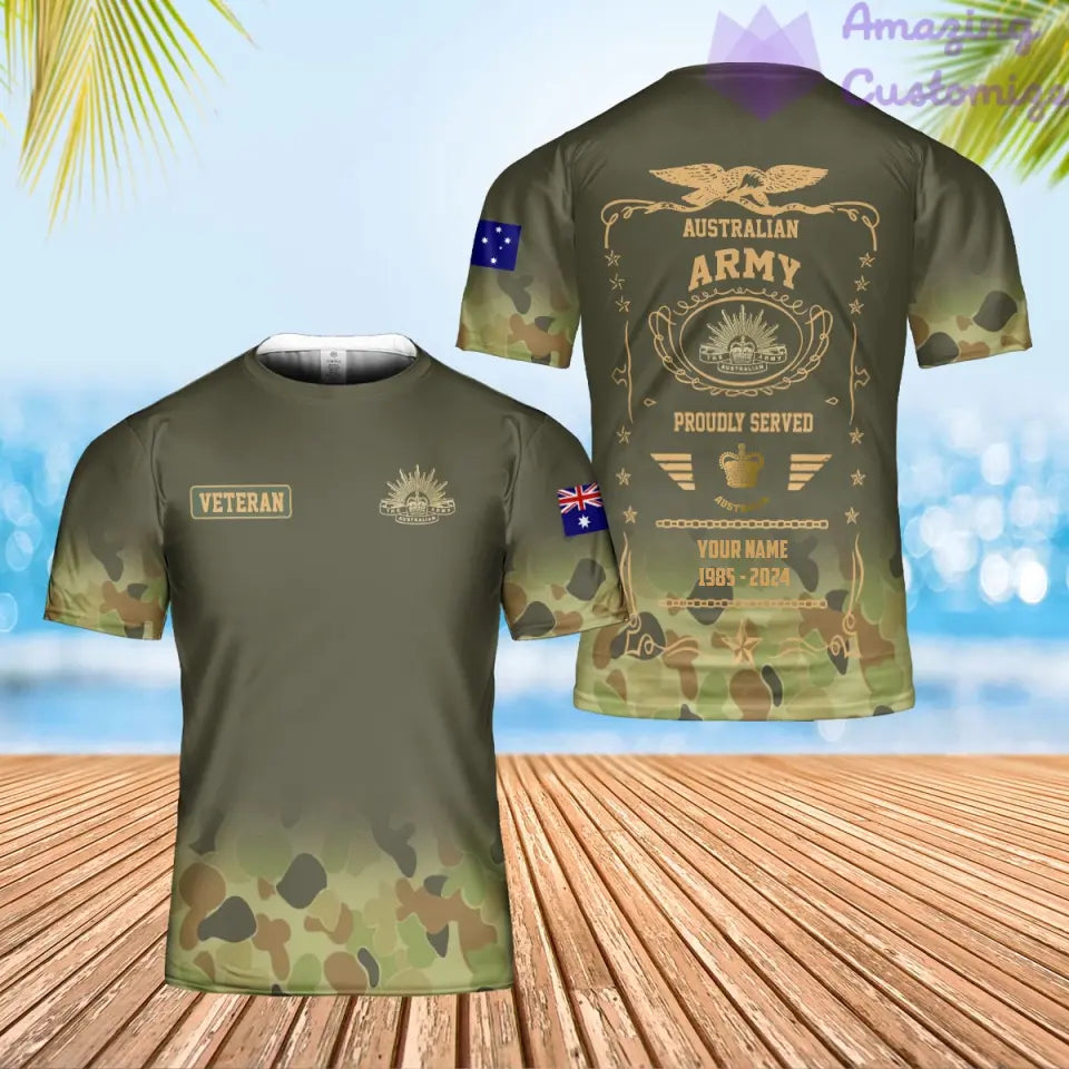 Sweat à capuche personnalisé avec motif camouflage soldat/vétéran australien, nom, année et grade, imprimé sur toute la surface - 1721606402