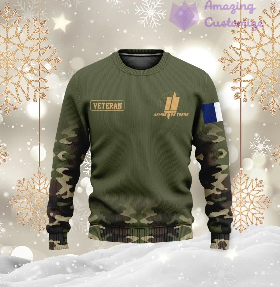 Sweat à capuche personnalisé avec camouflage soldat/vétéran de la France avec nom, année et grade imprimés sur toute la surface - 1721606402