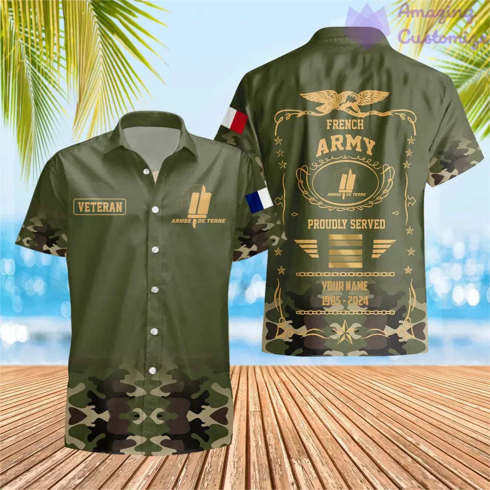 Sweat à capuche personnalisé avec camouflage soldat/vétéran de la France avec nom, année et grade imprimés sur toute la surface - 1721606402