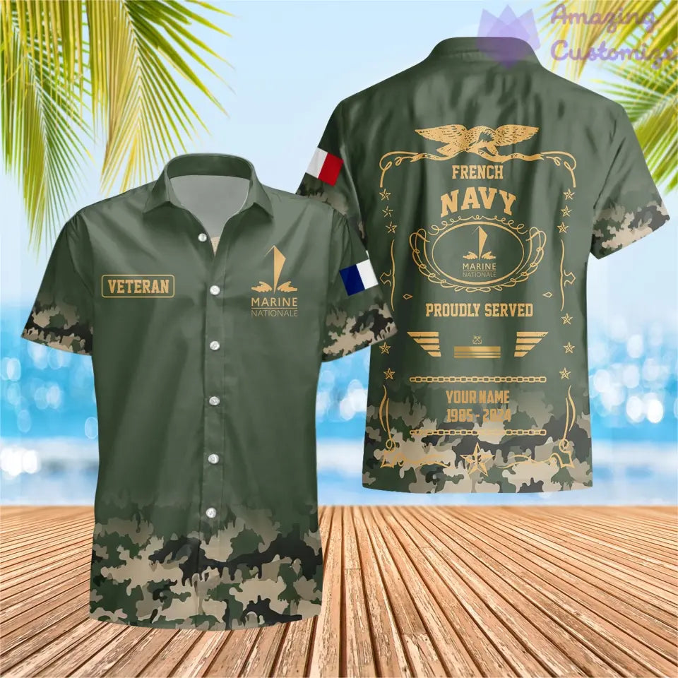 Sweat à capuche personnalisé avec camouflage soldat/vétéran de la France avec nom, année et grade imprimés sur toute la surface - 1721606402