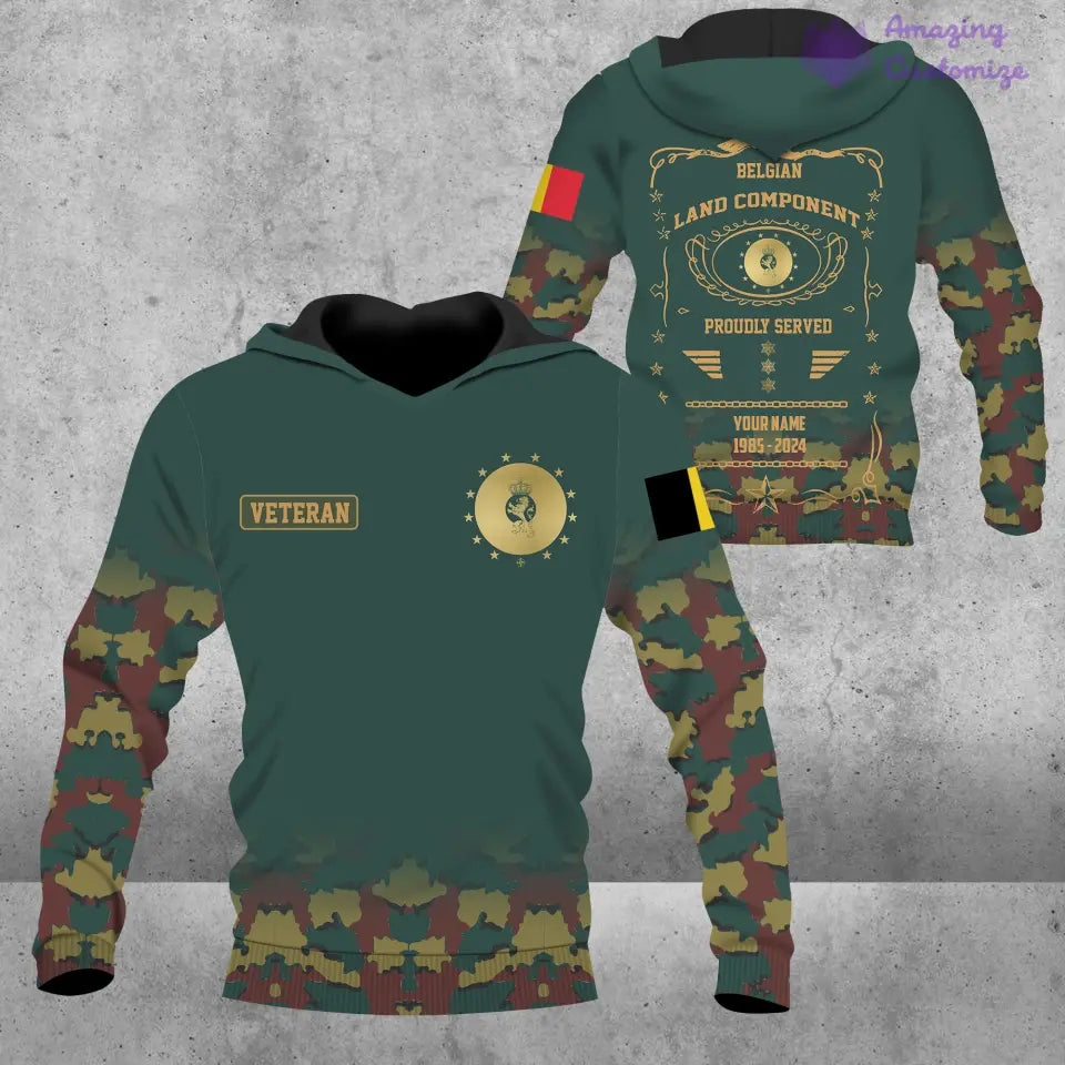 Sweat à capuche personnalisé avec camouflage soldat/vétéran belge avec nom, année et grade imprimé sur toute la surface - 1721606402