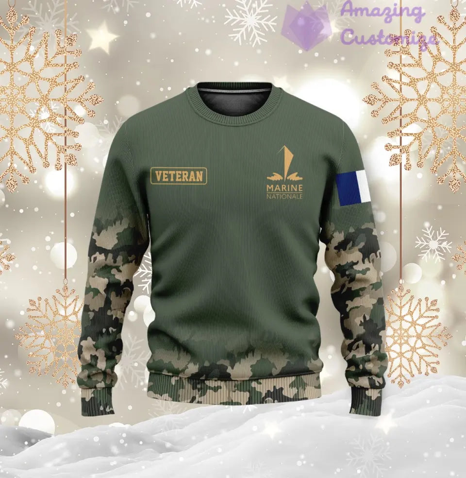 Sweat à capuche personnalisé avec camouflage soldat/vétéran de la France avec nom, année et grade imprimés sur toute la surface - 1721606402