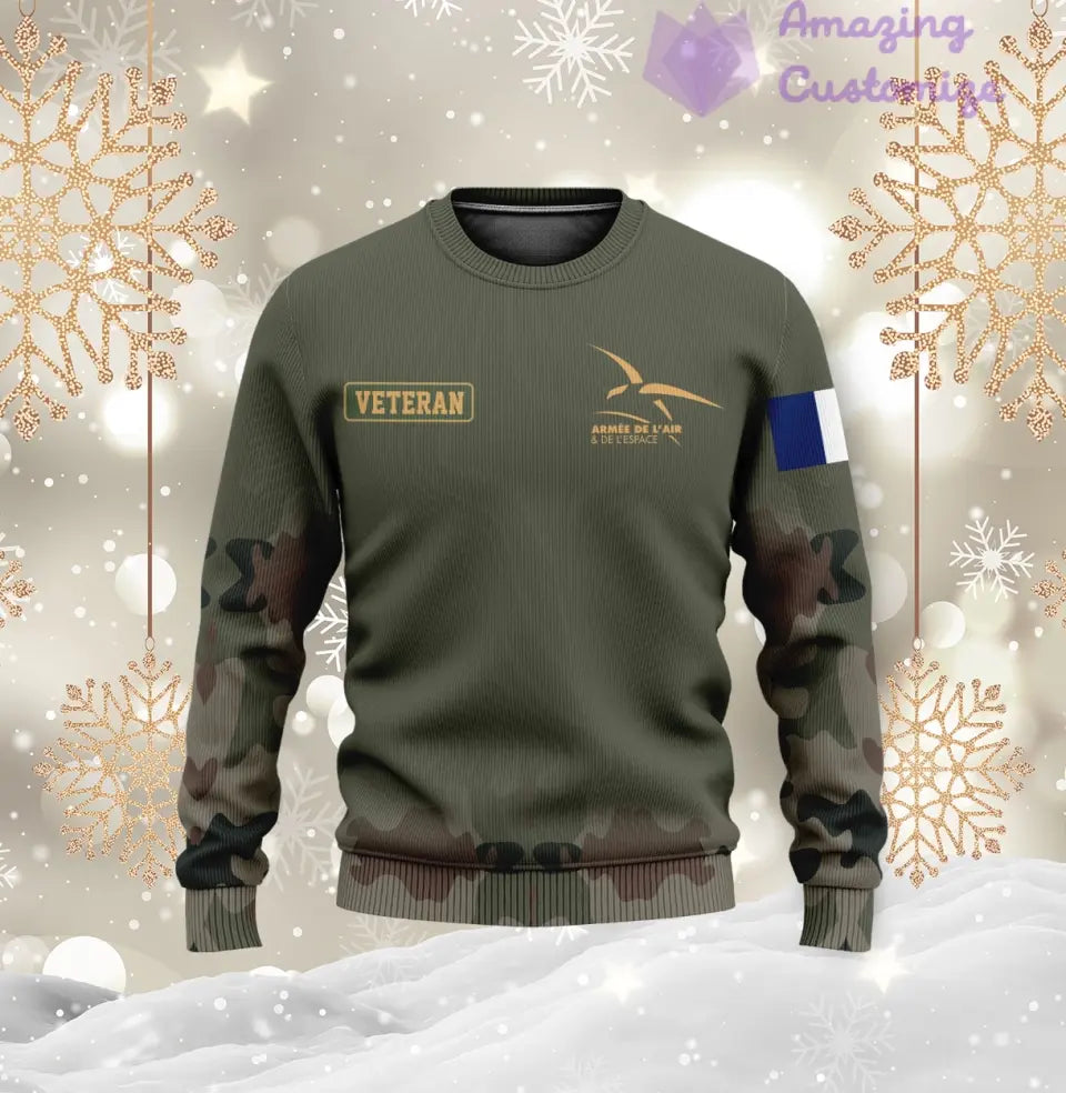 Sweat à capuche personnalisé avec camouflage soldat/vétéran de la France avec nom, année et grade imprimés sur toute la surface - 1721606402