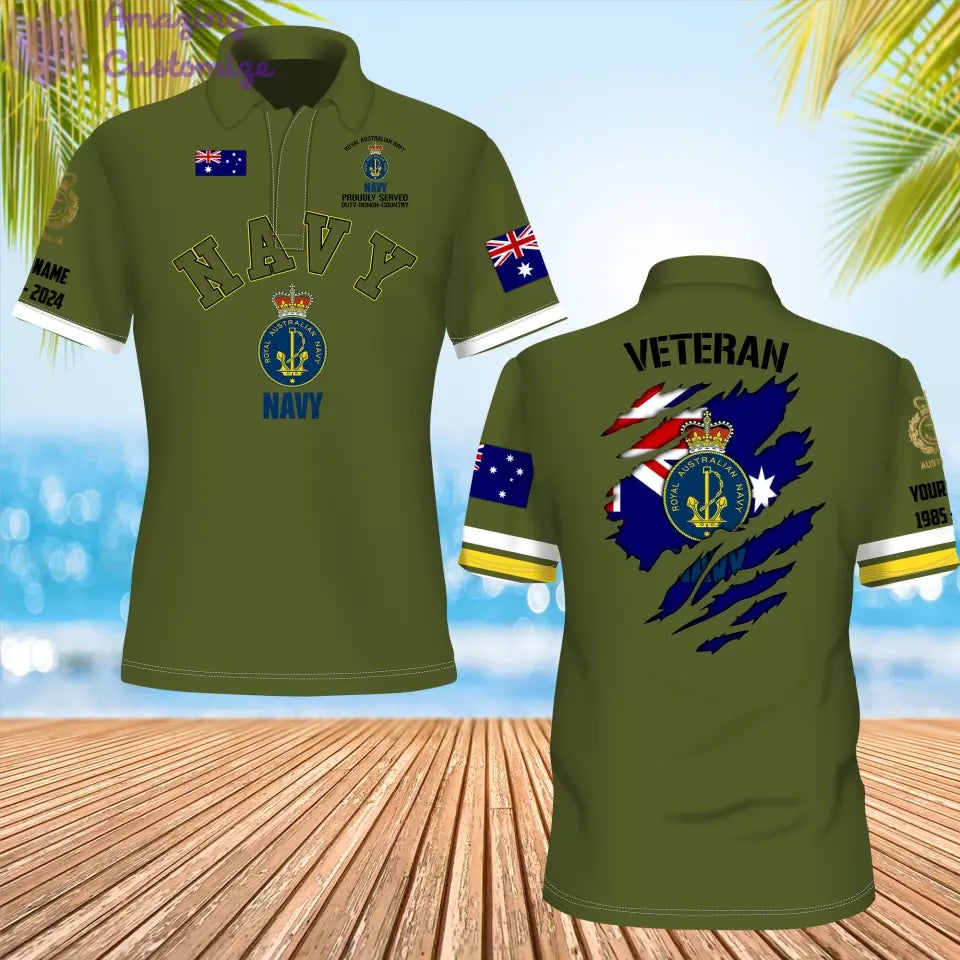 Personalisiertes australisches Soldaten-/Veteranen-Tarnmuster mit Namen, Jahr und Rang, Poloshirt mit Rundumdruck – 1721865602