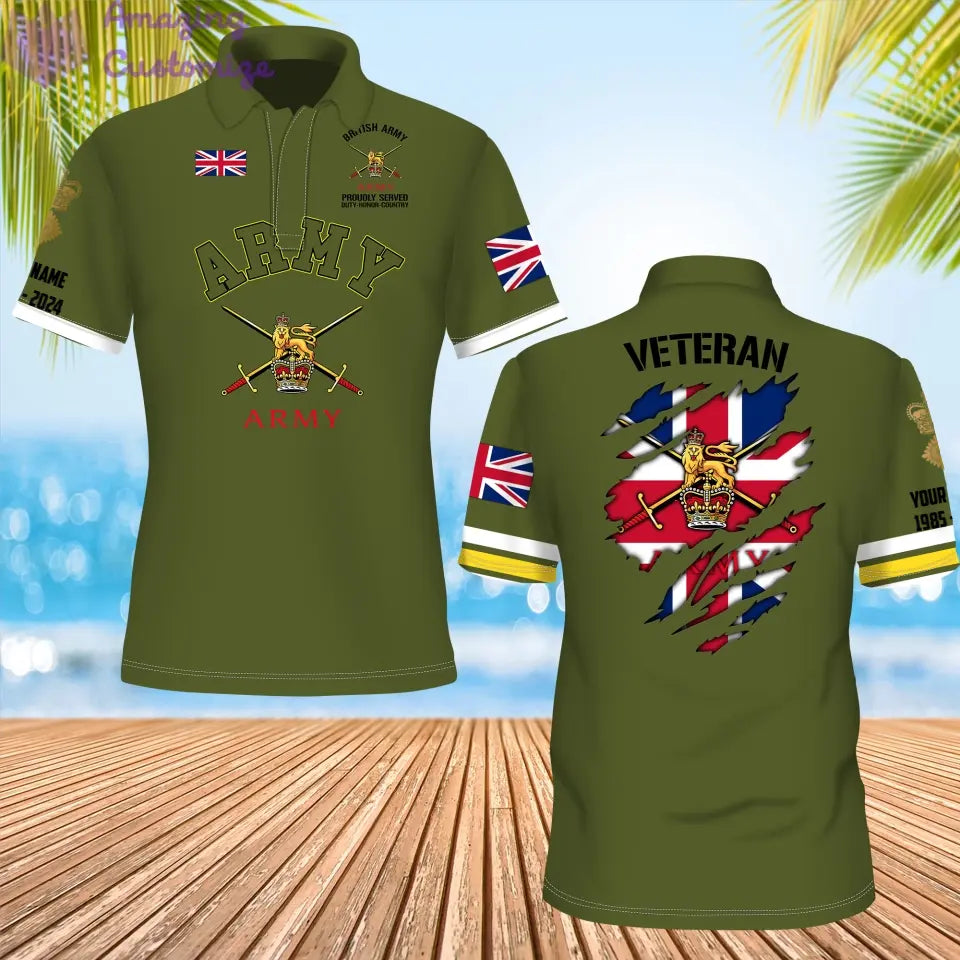 Personalisiertes Poloshirt mit Camouflage-Muster für britische Soldaten/Veteranen mit Namen, Jahr und Rang, komplett bedruckt – 1721865602