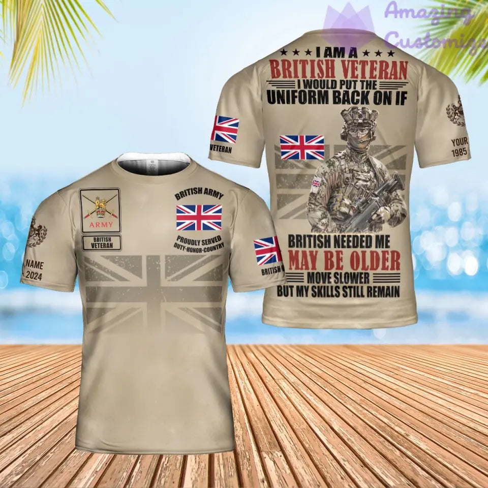 Sweat à capuche personnalisé avec motif camouflage soldat/vétéran britannique et nom, année et grade, imprimé sur toute la surface - 1721865603