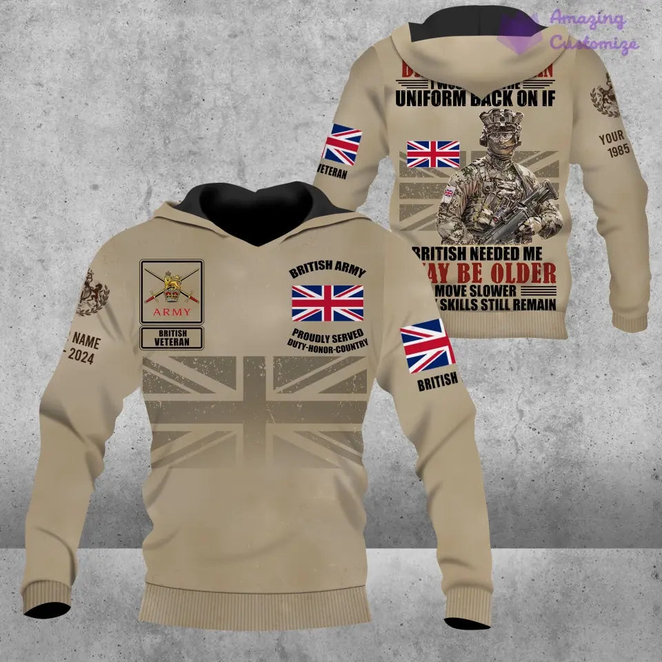 Personalisierter Kapuzenpullover mit Camouflage-Muster für britische Soldaten/Veteranen mit Namen, Jahr und Rang, komplett bedruckt – 1721865603