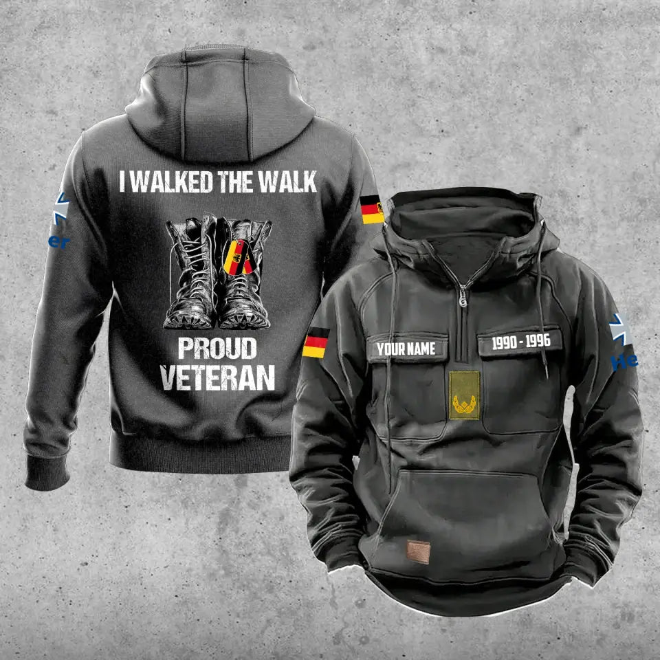 Personalisierter deutscher Soldat/Veteran mit Rang, Jahr und Namen, Vintage-Kapuzenpullover mit Rundumdruck – 17219520