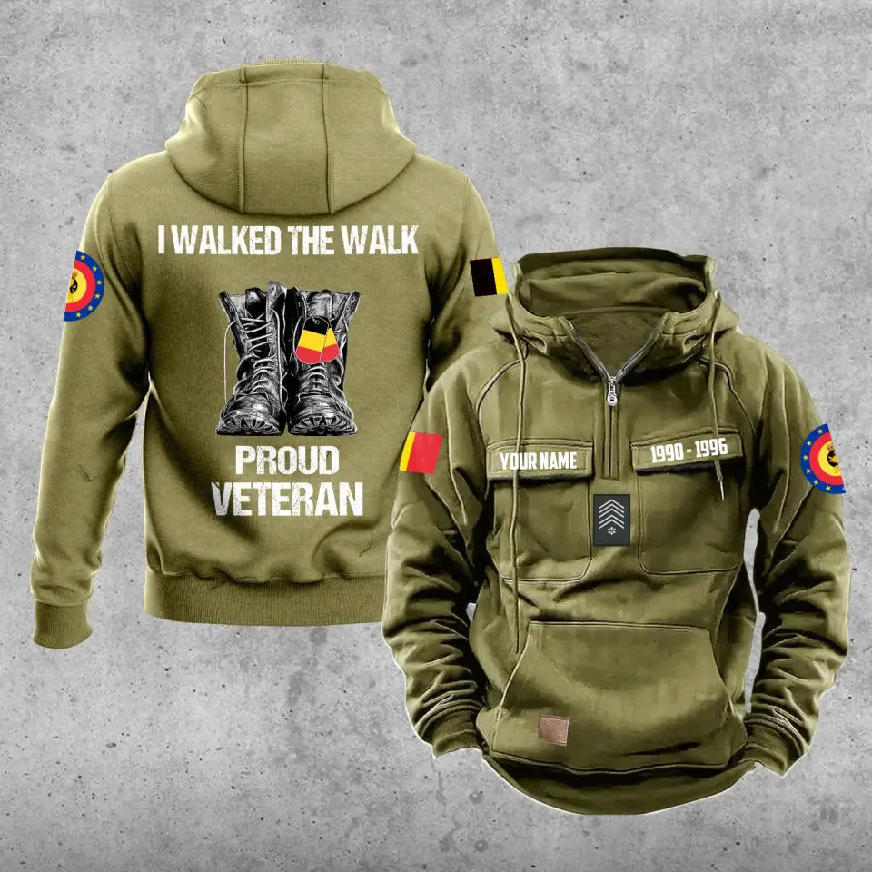 Personalisierter belgischer Soldat/Veteran mit Rang, Jahr und Namen, Vintage-Kapuzenpullover mit Rundumdruck – 17219520