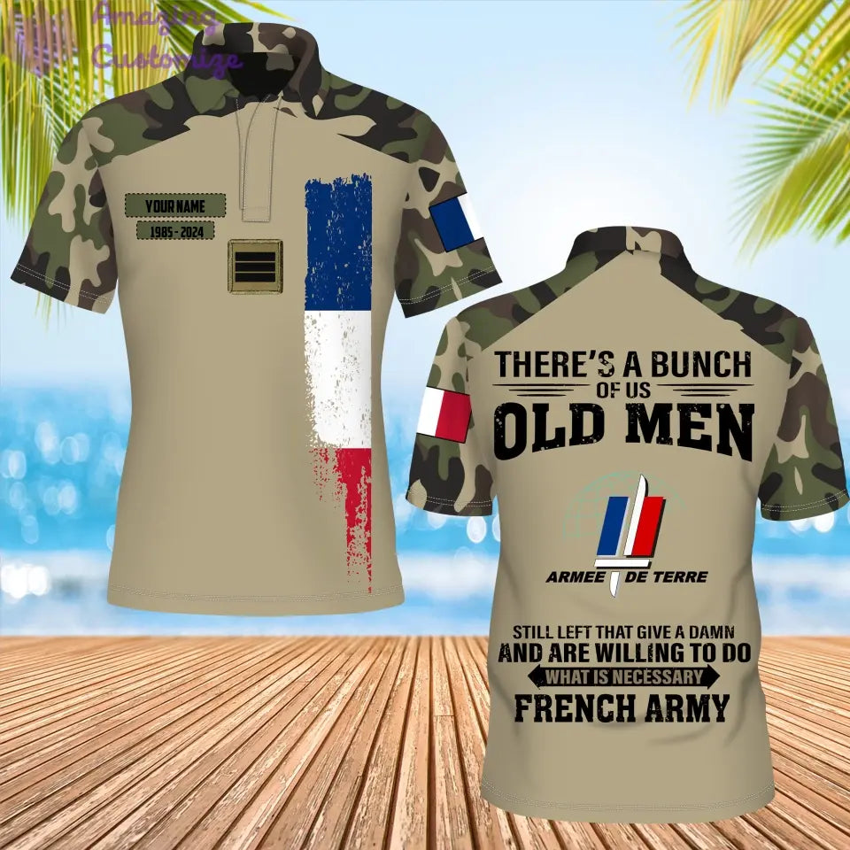 Polo personnalisé avec camouflage soldat/vétéran de la France avec nom, année et grade imprimés sur toute la surface - 17217792