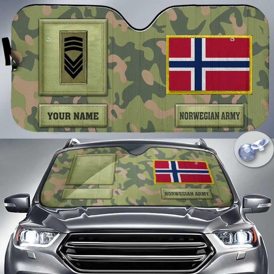 Pare-soleil de voiture personnalisé avec camouflage soldat/vétéran norvégien avec nom et grade - 17230752