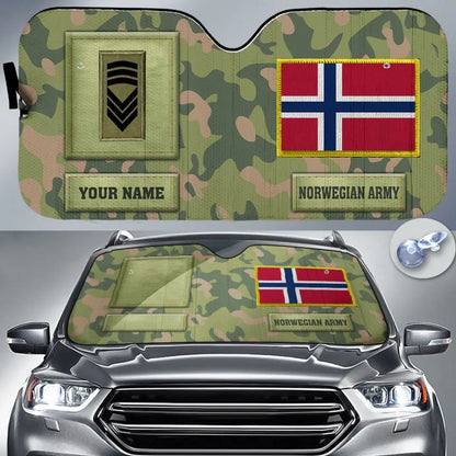 Pare-soleil de voiture personnalisé avec camouflage soldat/vétéran norvégien avec nom et grade - 17230752