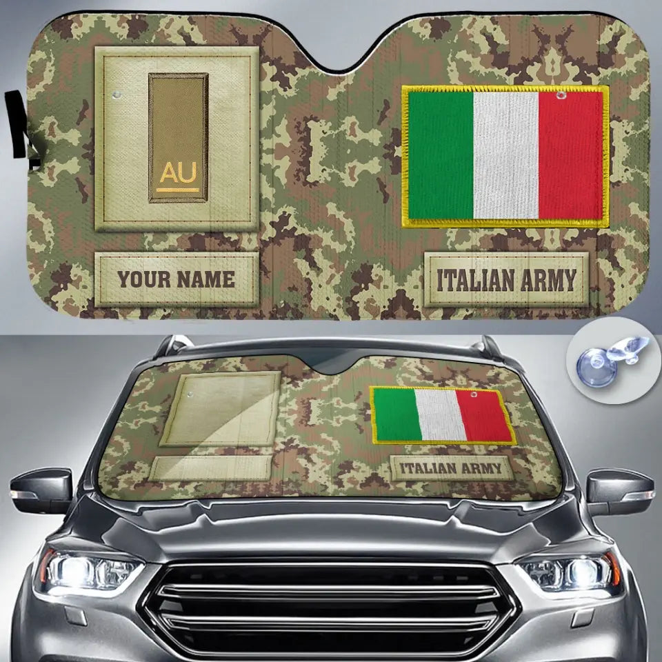 Personalized Italy Soldier/Veteran Camo With Name And Rank Auto Sun Shade - 17230752