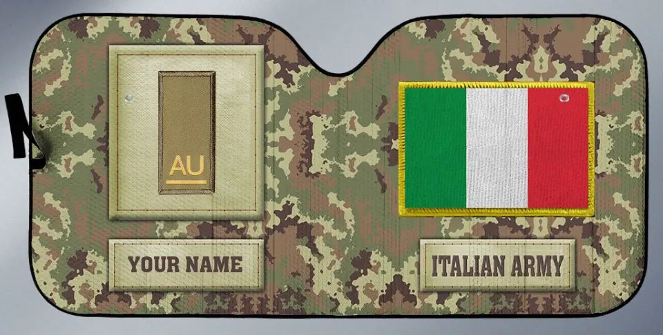 Pare-soleil de voiture personnalisé avec camouflage soldat/vétéran italien avec nom et grade - 17230752