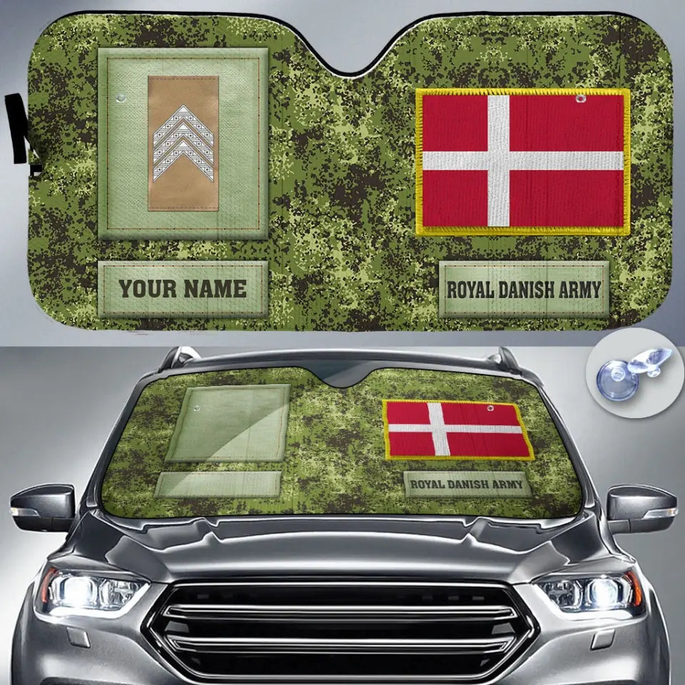 Personalized Denmark Soldier/Veteran Camo With Name And Rank Auto Sun Shade - 17230752