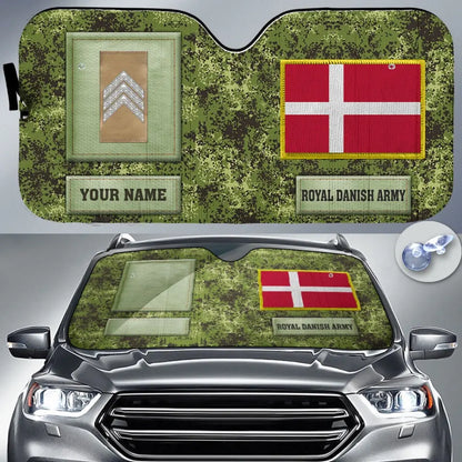 Pare-soleil de voiture personnalisé avec camouflage soldat/vétéran du Danemark avec nom et grade - 17230752