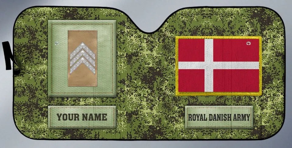 Pare-soleil de voiture personnalisé avec camouflage soldat/vétéran du Danemark avec nom et grade - 17230752