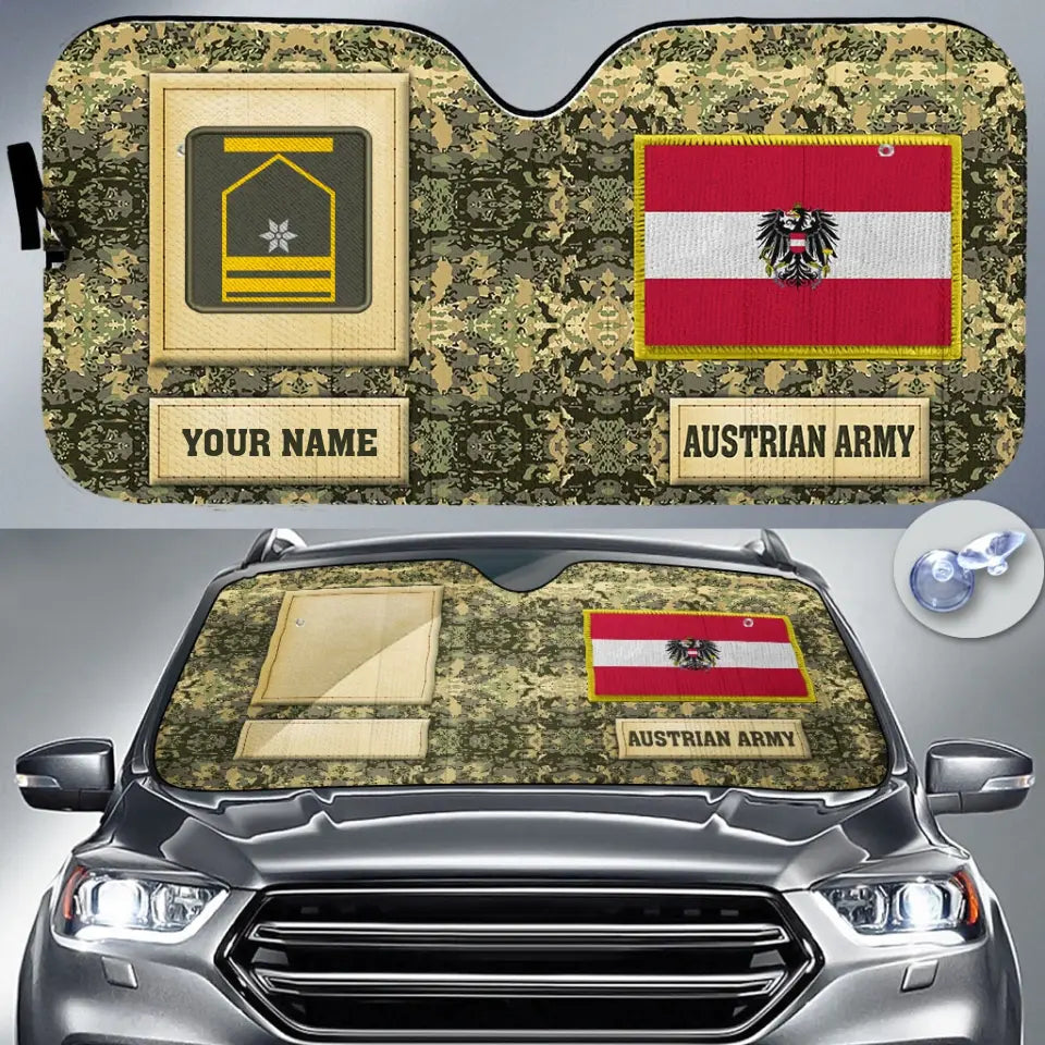 Pare-soleil de voiture personnalisé avec camouflage soldat/vétéran autrichien avec nom et grade - 17230752