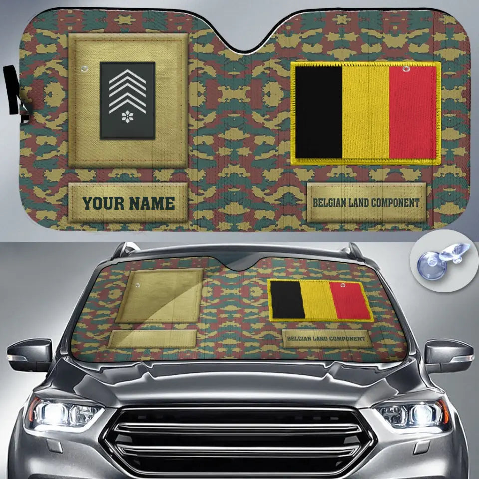 Personalized Belgium Soldier/Veteran Camo With Name And Rank Auto Sun Shade - 17230752