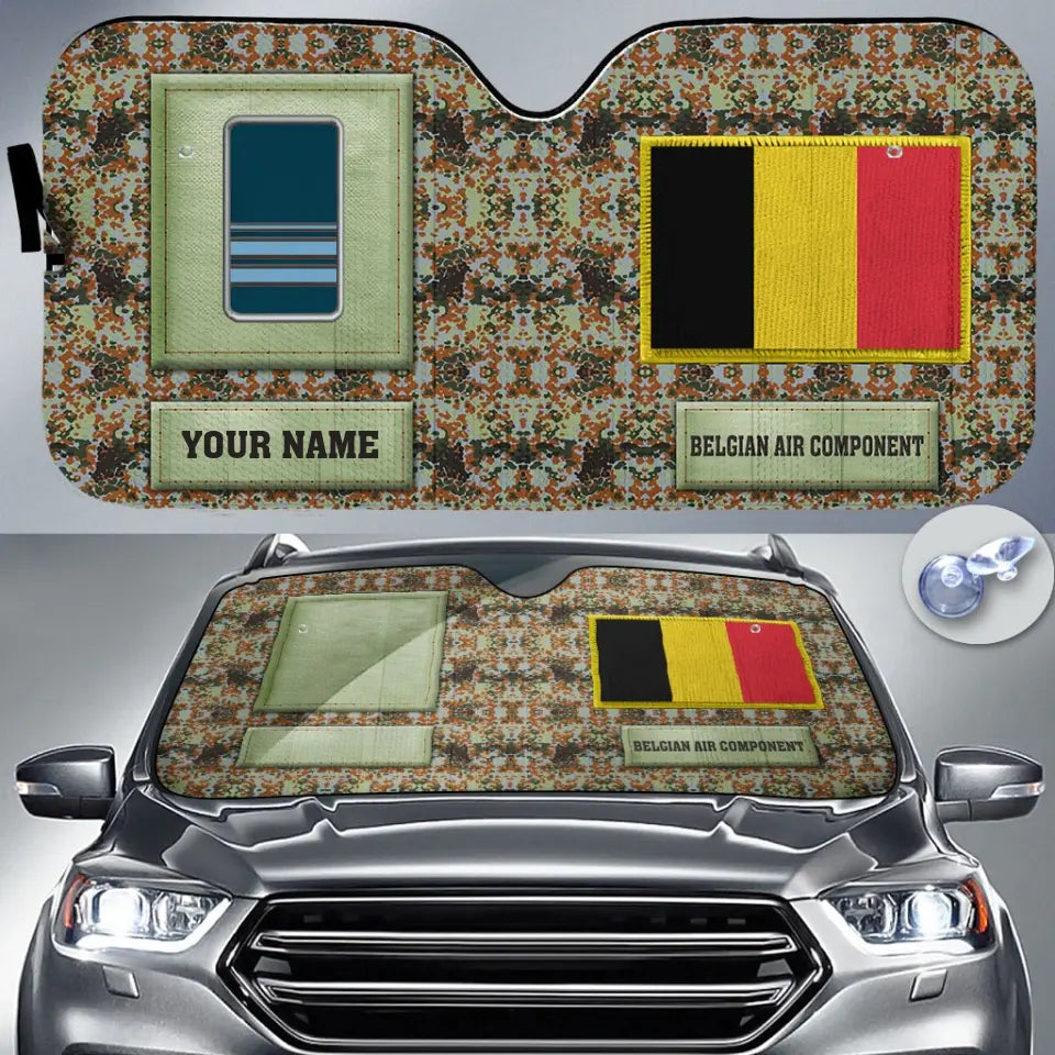 Personalized Belgium Soldier/Veteran Camo With Name And Rank Auto Sun Shade - 17230752