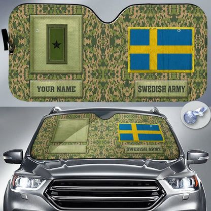 Personalized Sweden Soldier/Veteran Camo With Name And Rank Auto Sun Shade - 17230752