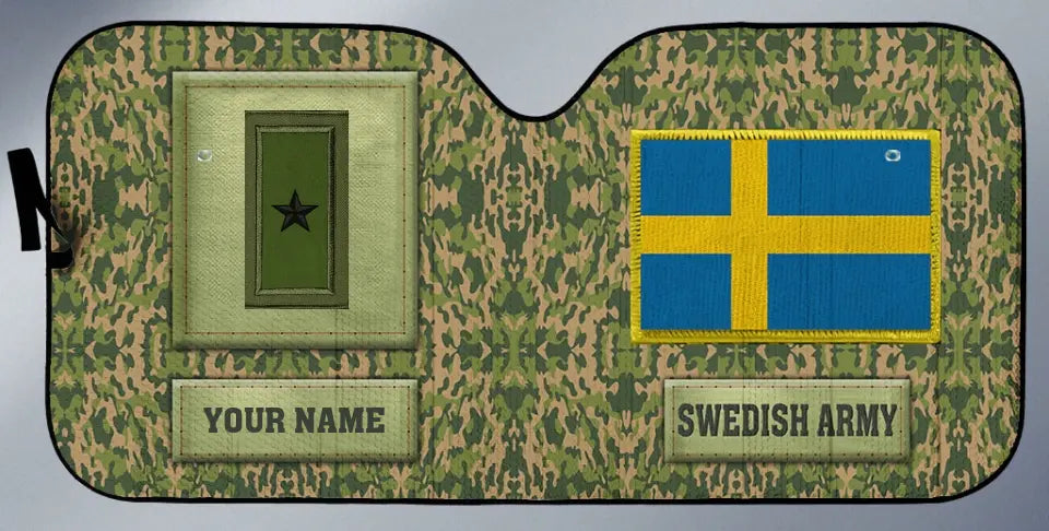 Personalized Sweden Soldier/Veteran Camo With Name And Rank Auto Sun Shade - 17230752