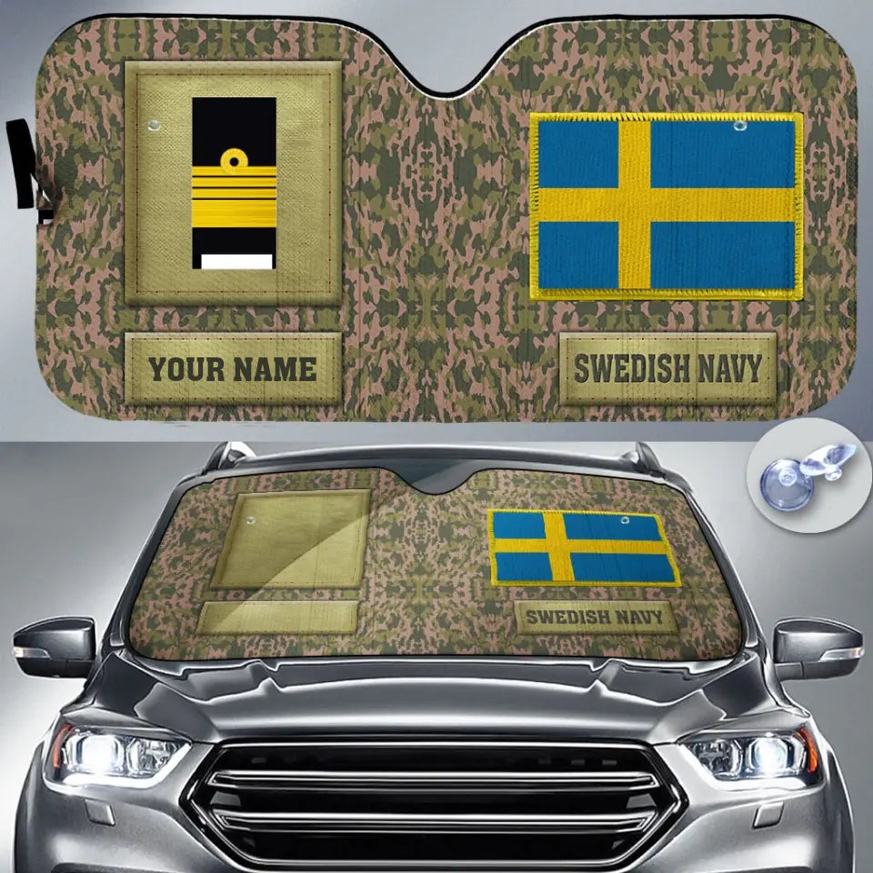 Personalized Sweden Soldier/Veteran Camo With Name And Rank Auto Sun Shade - 17230752