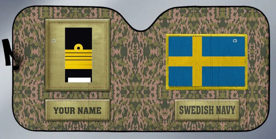 Personalized Sweden Soldier/Veteran Camo With Name And Rank Auto Sun Shade - 17230752