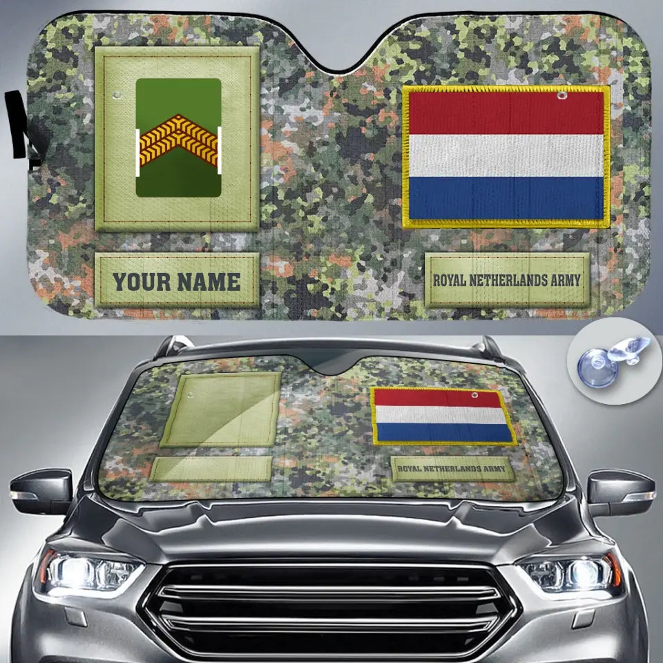 Personalized Netherlands Soldier/Veteran Camo With Name And Rank Auto Sun Shade - 17230752