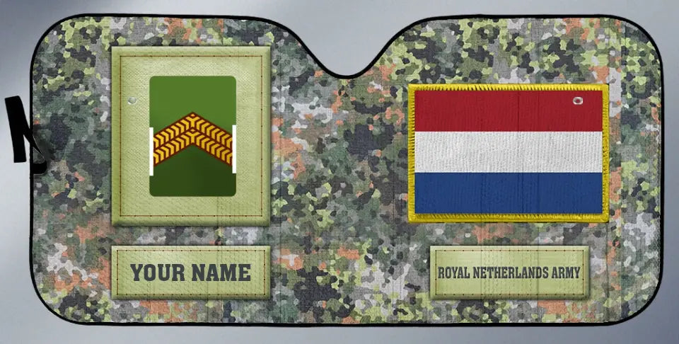 Personalized Netherlands Soldier/Veteran Camo With Name And Rank Auto Sun Shade - 17230752