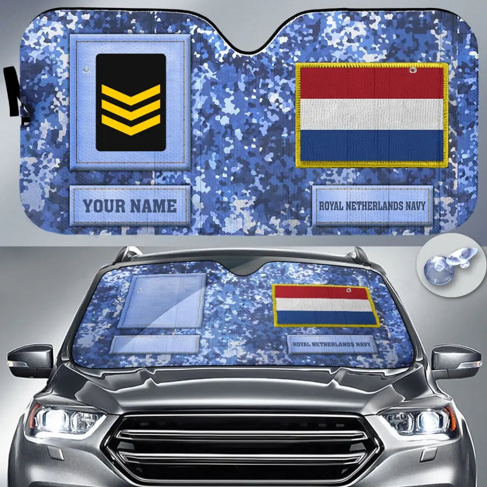 Personalized Netherlands Soldier/Veteran Camo With Name And Rank Auto Sun Shade - 17230752