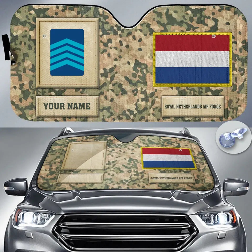 Personalized Netherlands Soldier/Veteran Camo With Name And Rank Auto Sun Shade - 17230752