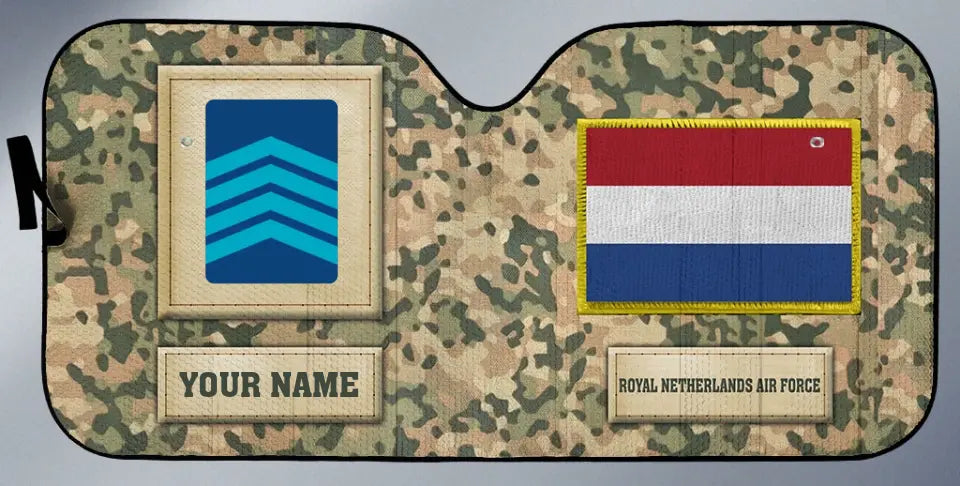 Personalized Netherlands Soldier/Veteran Camo With Name And Rank Auto Sun Shade - 17230752