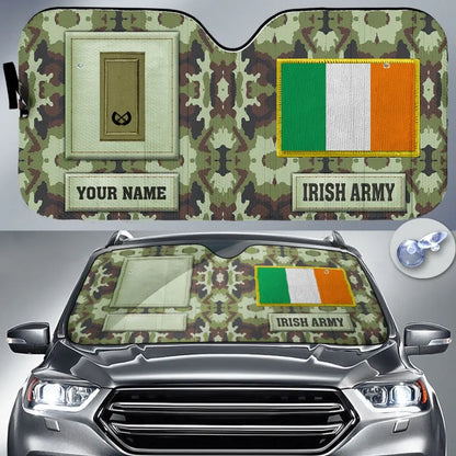 Pare-soleil de voiture personnalisé avec camouflage soldat/vétéran irlandais avec nom et grade - 17230752