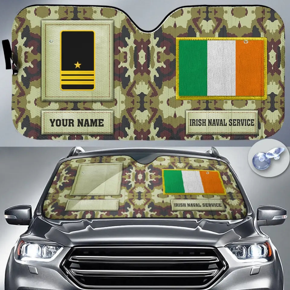 Pare-soleil de voiture personnalisé avec camouflage soldat/vétéran irlandais avec nom et grade - 17230752