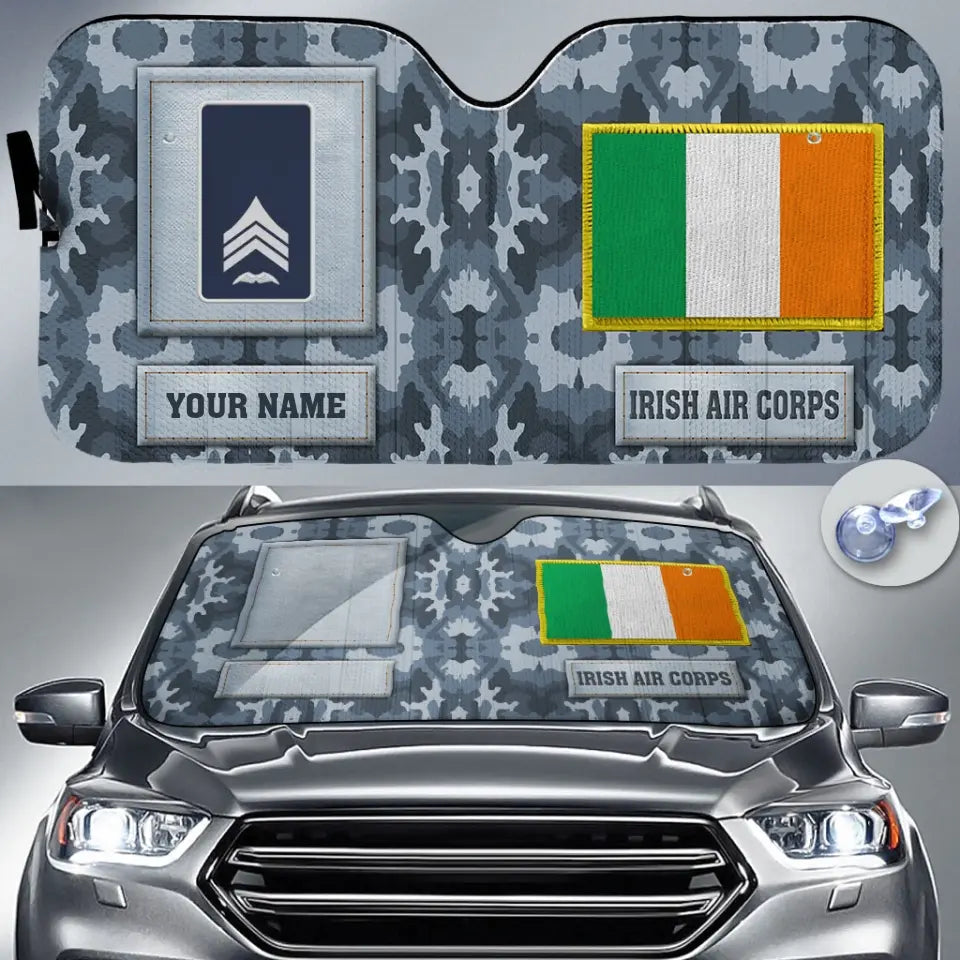 Pare-soleil de voiture personnalisé avec camouflage soldat/vétéran irlandais avec nom et grade - 17230752