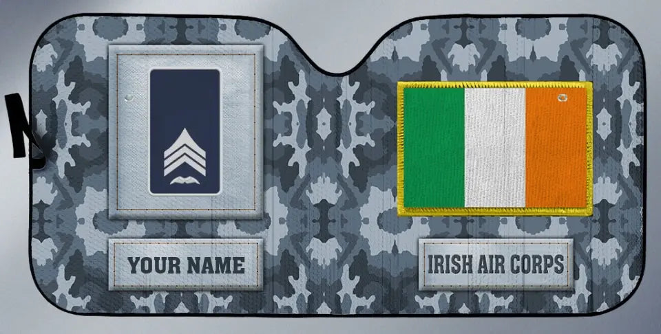 Pare-soleil de voiture personnalisé avec camouflage soldat/vétéran irlandais avec nom et grade - 17230752