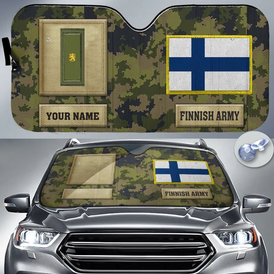 Personalized Finland Soldier/Veteran Camo With Name And Rank Auto Sun Shade - 17230752