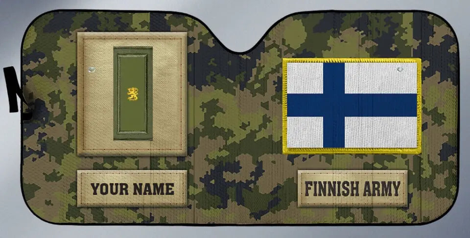 Pare-soleil de voiture personnalisé avec camouflage soldat/vétéran finlandais avec nom et grade - 17230752